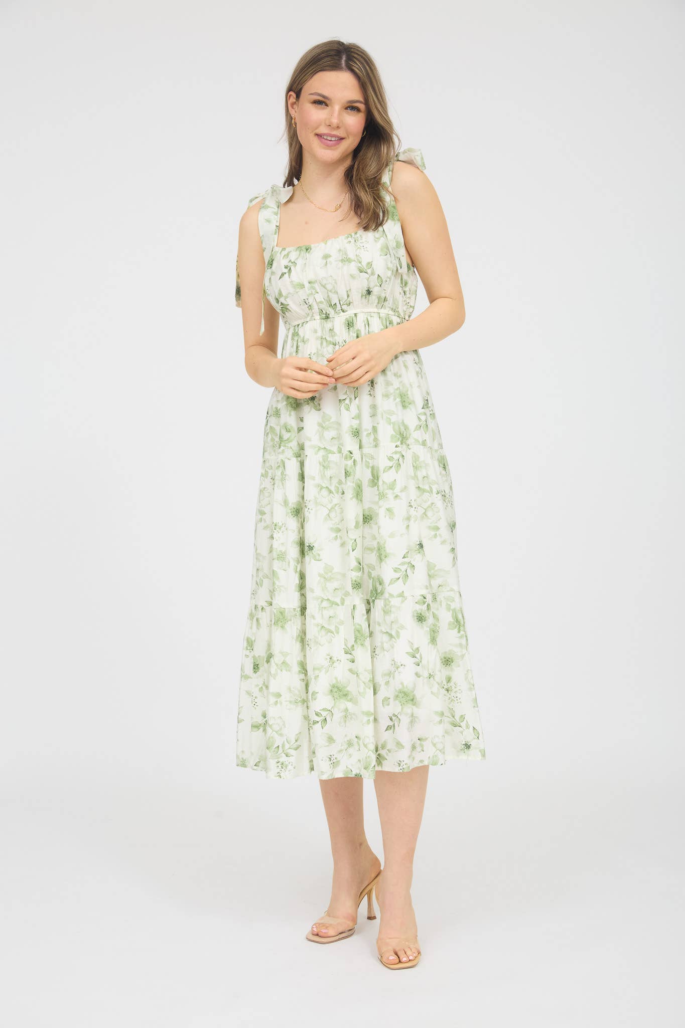 Floral Tie Strap Tiered Midi DRESS