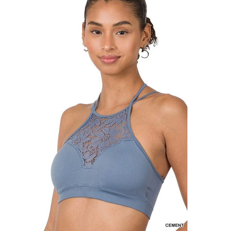 High Neck Lace Cutout Bralette With Bra Pads