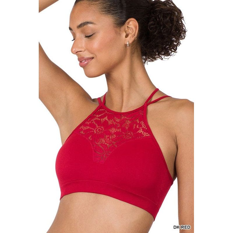 High Neck Lace Cutout Bralette With Bra Pads