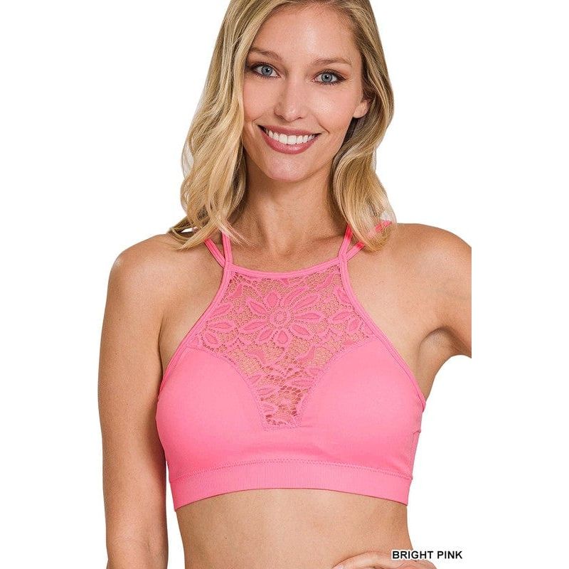 High Neck Lace Cutout Bralette With Bra Pads