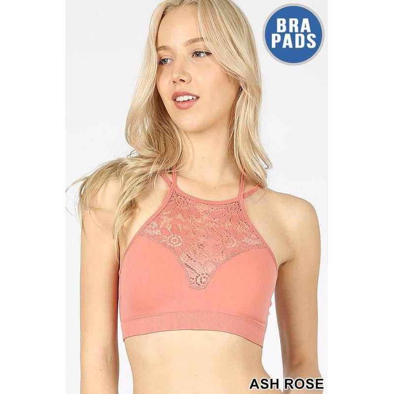 High neck lace cutout bralette with bra pads
