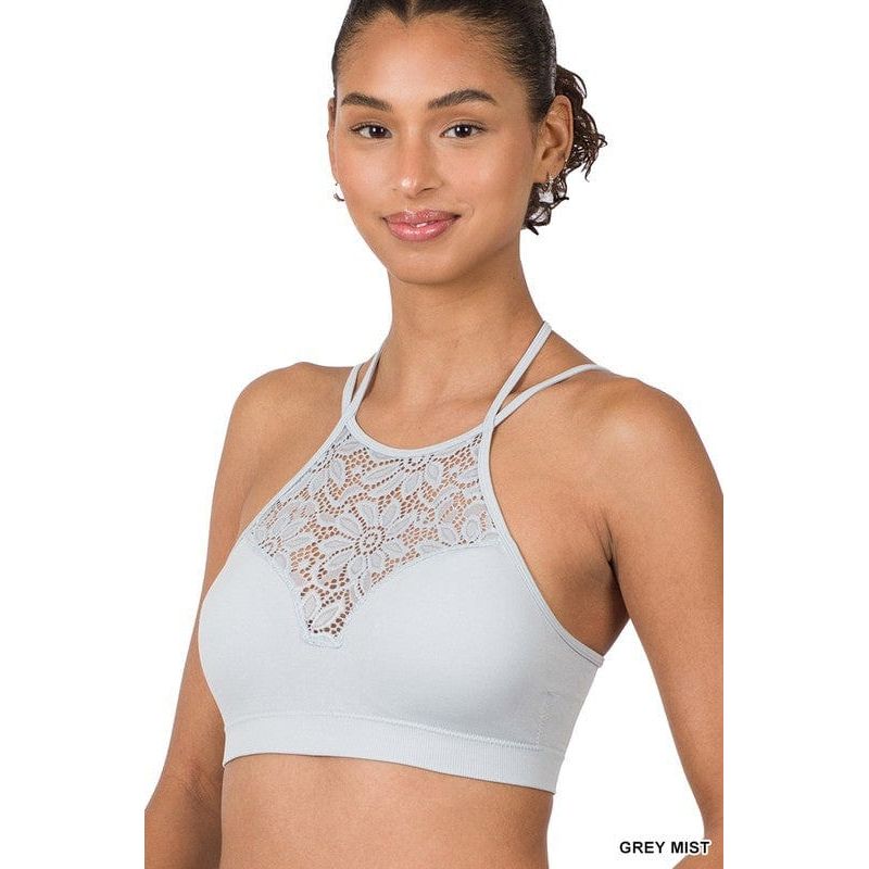 High Neck Lace Cutout Bralette With Bra Pads