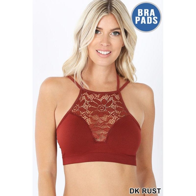High neck lace cutout bralette with bra pads