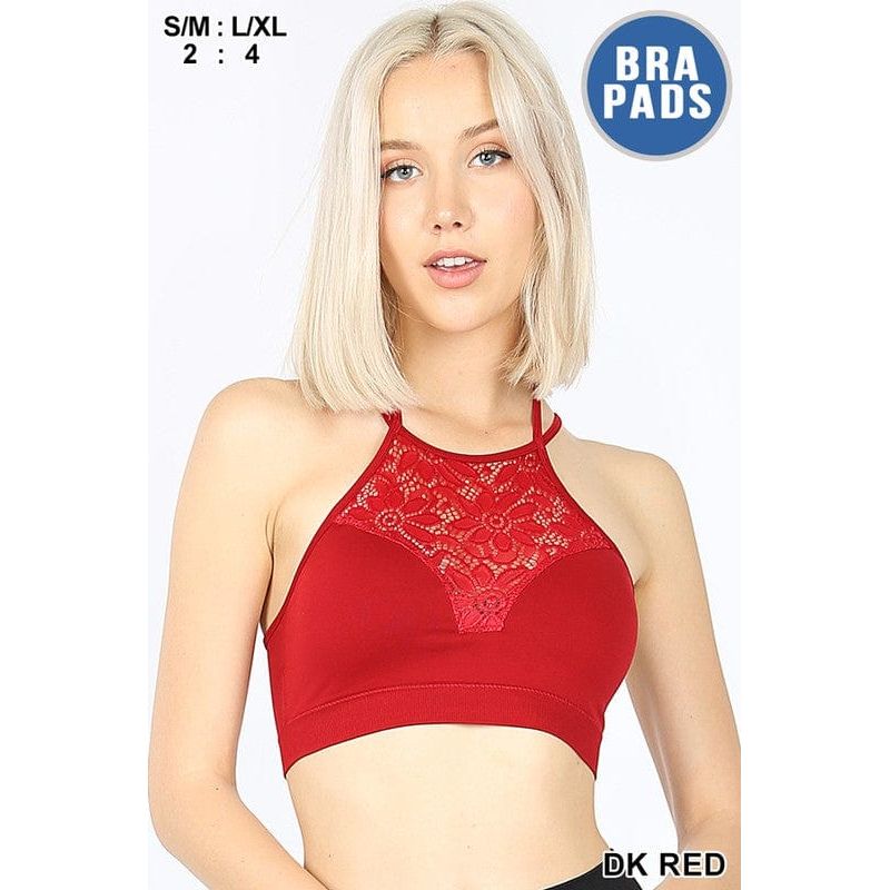 High neck lace cutout bralette with bra pads