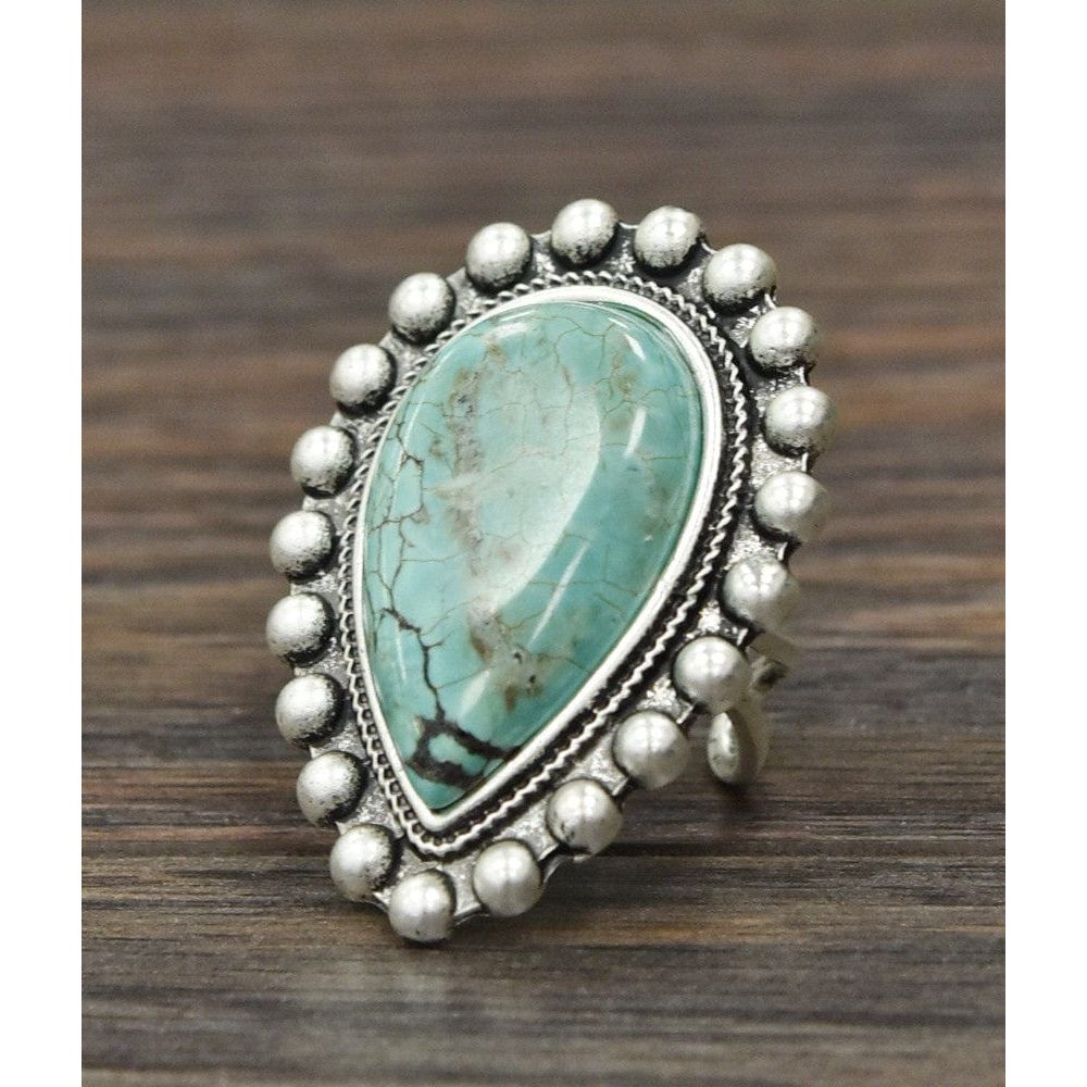 Big Natural Turquoise Tear Drop Ring