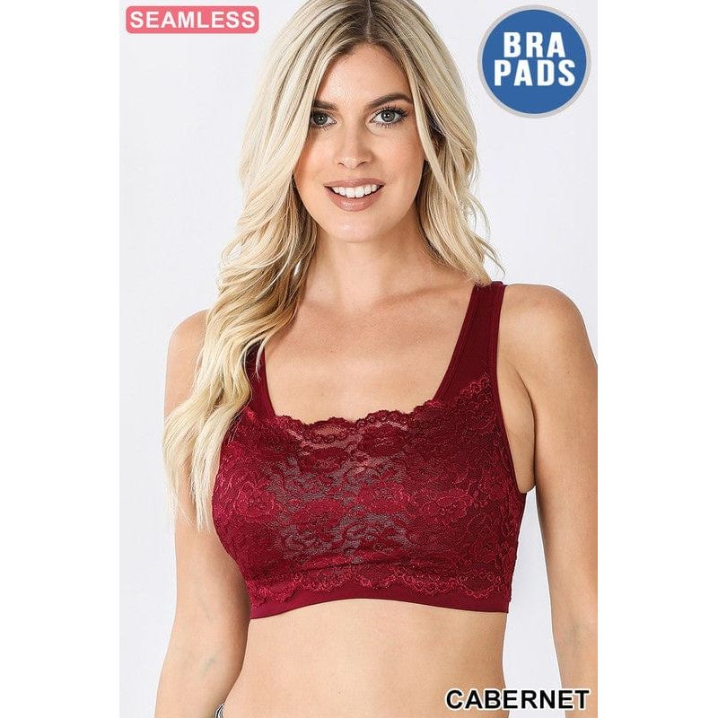Seamless bra top with front lace cover