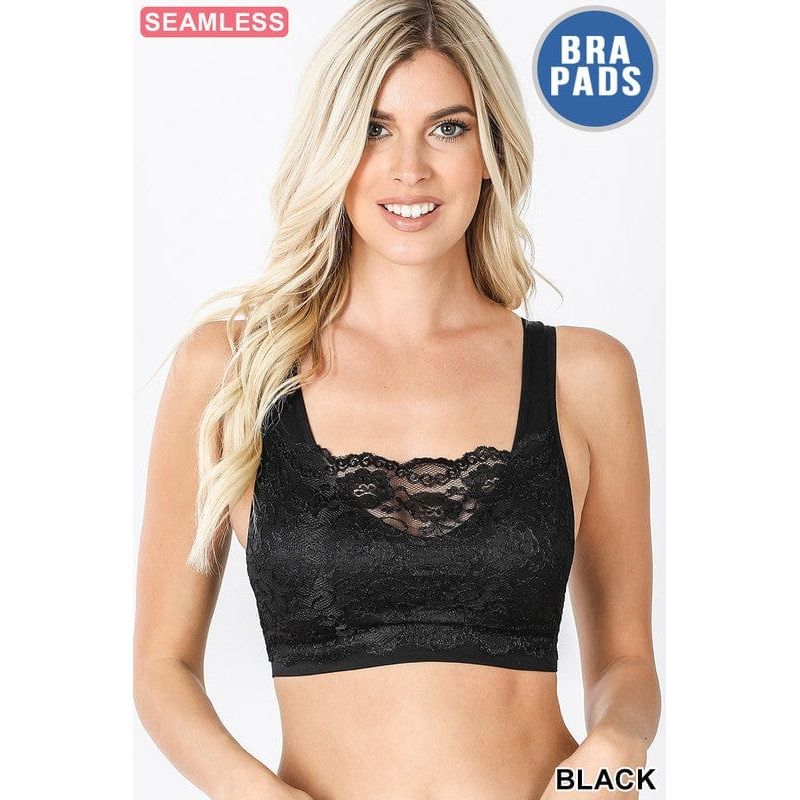 Seamless bra top with front lace cover