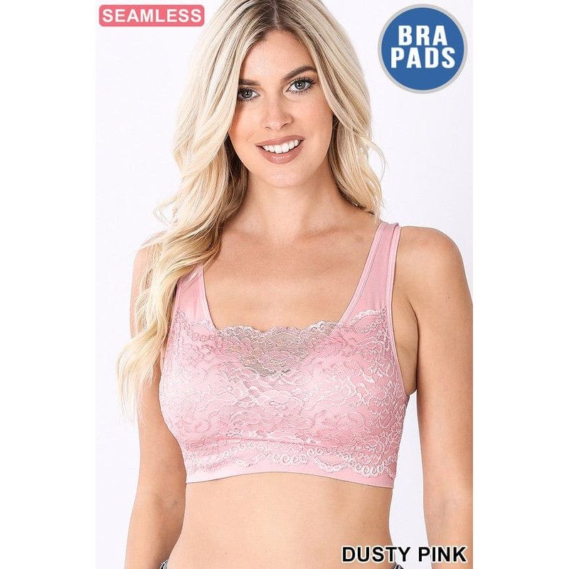 Seamless bra top with front lace cover
