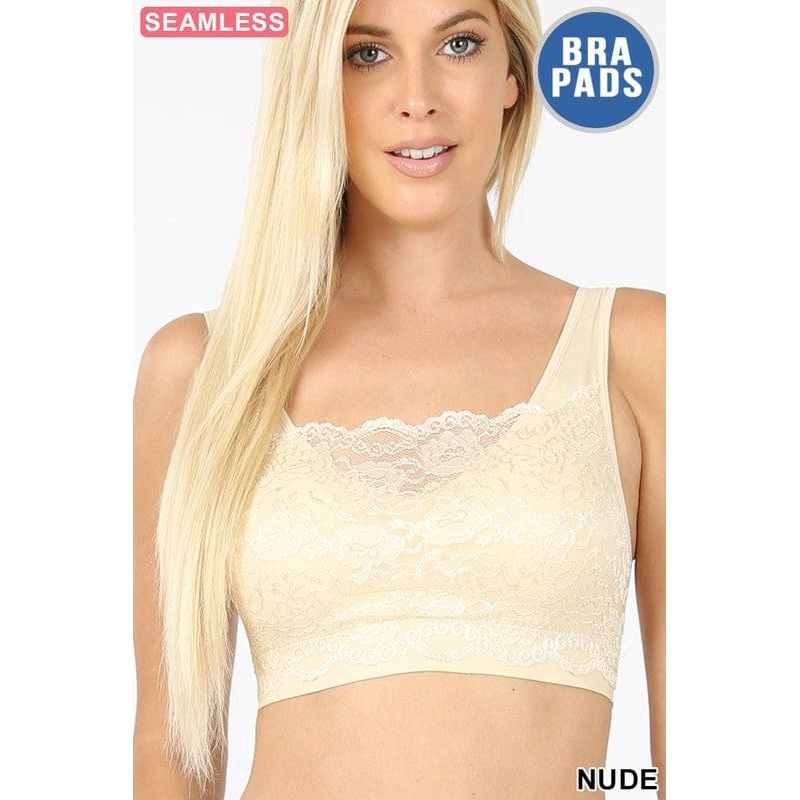 Seamless bra top with front lace cover