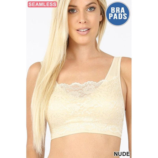 Seamless bra top with front lace cover