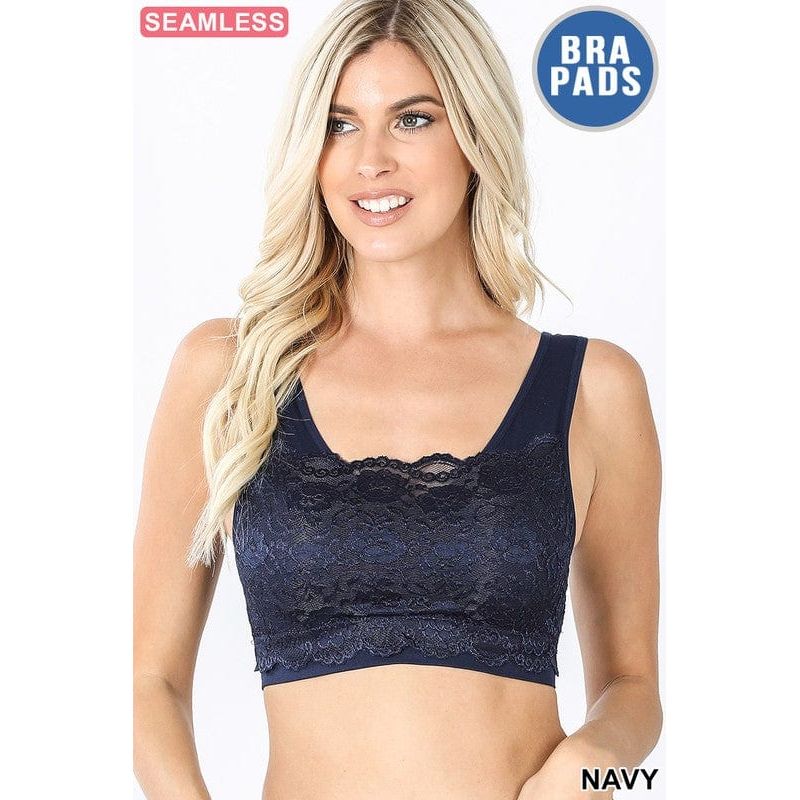 Seamless bra top with front lace cover