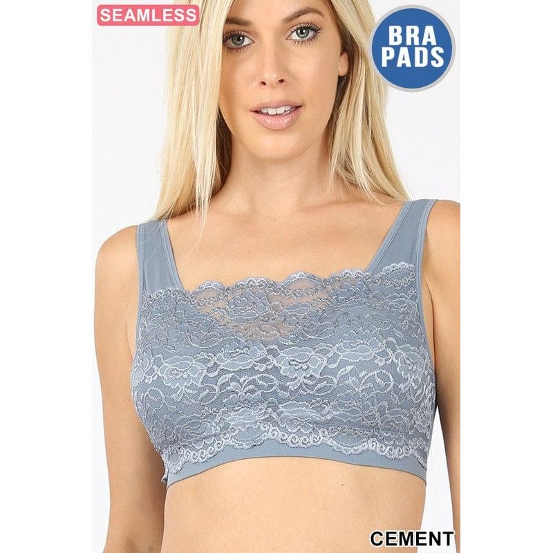 Seamless bra top with front lace cover