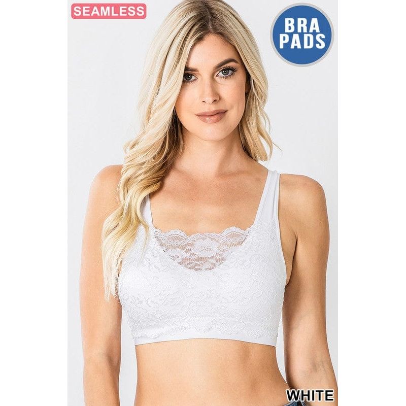 Seamless bra top with front lace cover