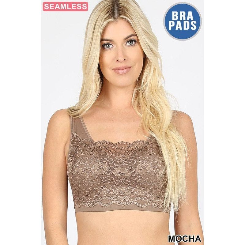Seamless bra top with front lace cover