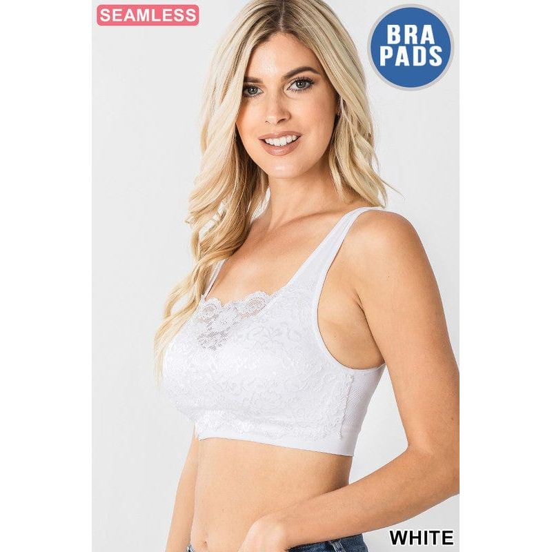 Seamless bra top with front lace cover