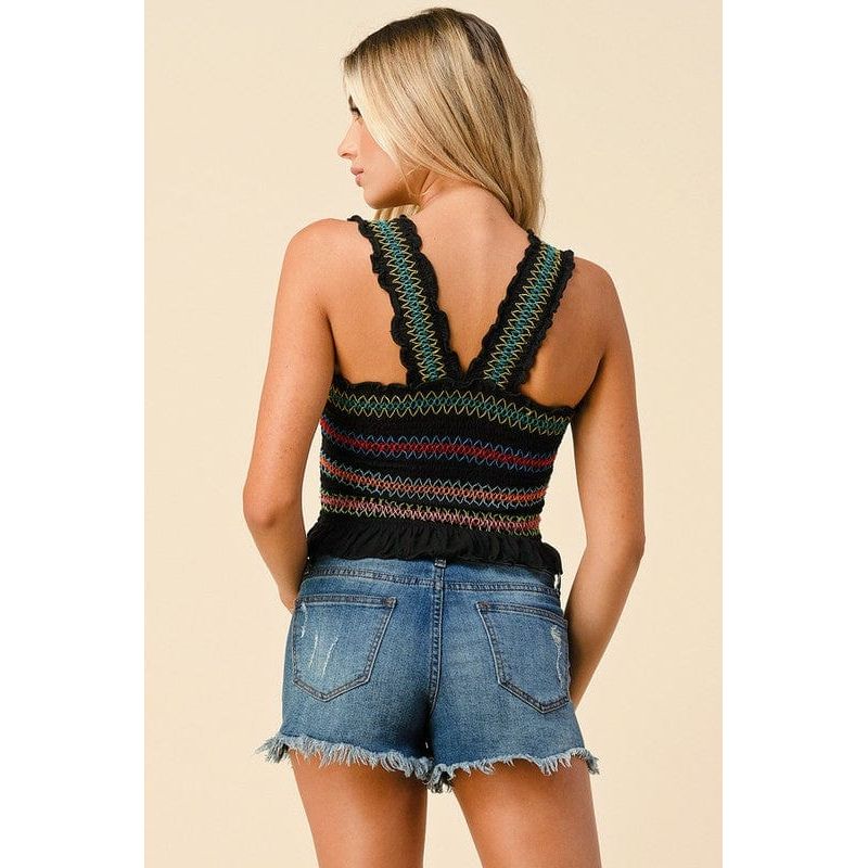 Multi-Color Stitch All Over Smocking Tank Top