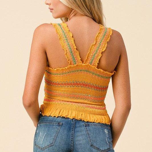 Multi-Color Stitch All Over Smocking Tank Top