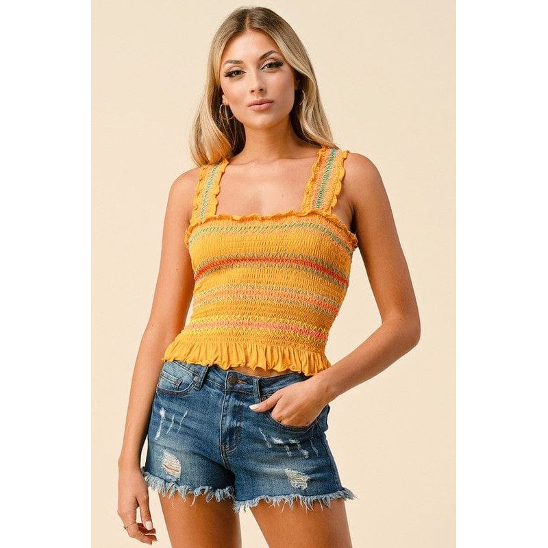 Multi-Color Stitch All Over Smocking Tank Top