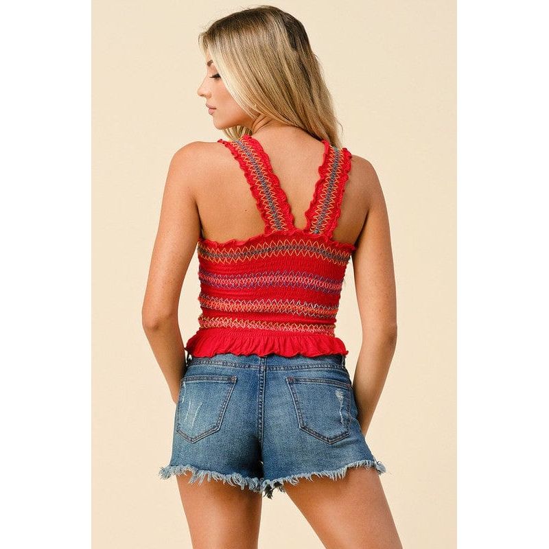 Multi-Color Stitch All Over Smocking Tank Top