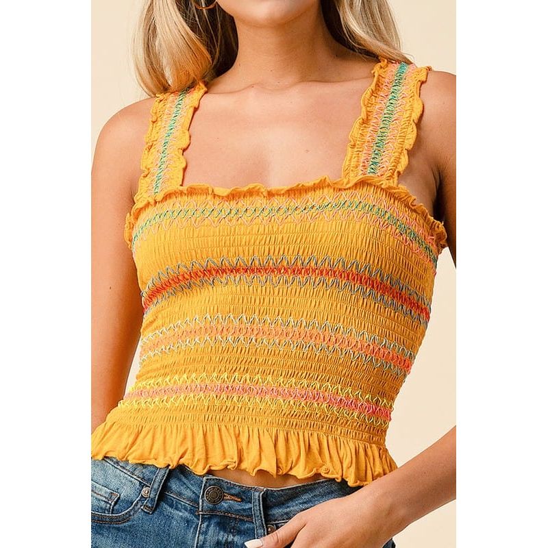 Multi-Color Stitch All Over Smocking Tank Top