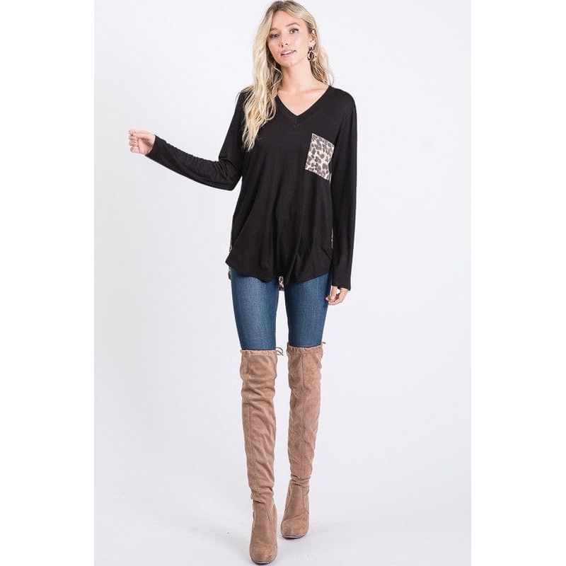 Animal leopard and solid contrast top