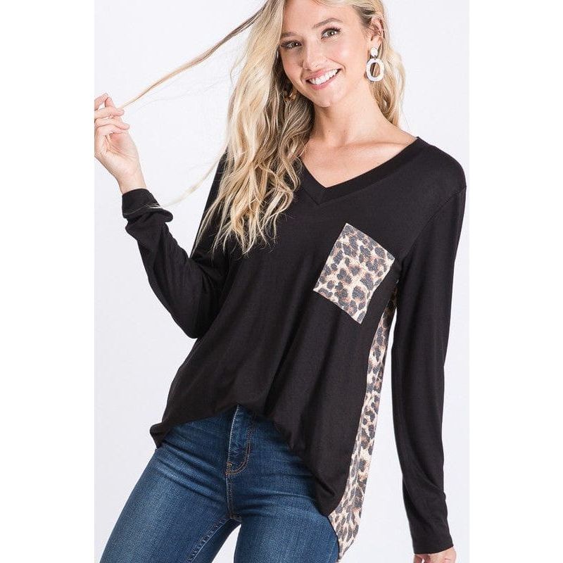Animal leopard and solid contrast top