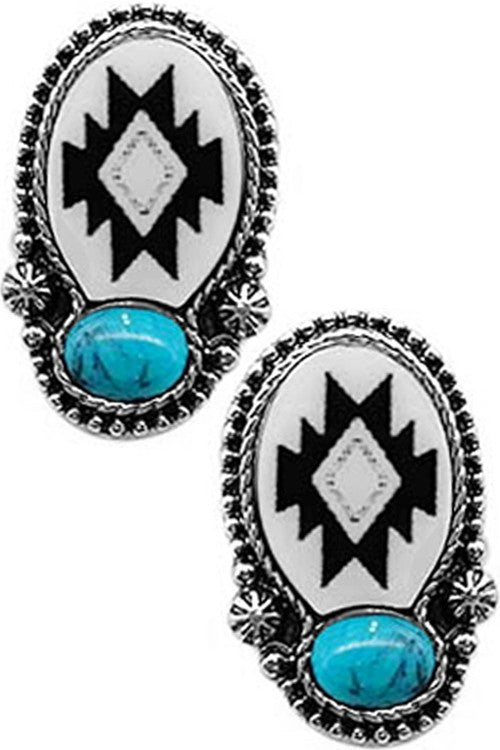 Western Concho Gemstone Aztec Epoxy Stud Earring