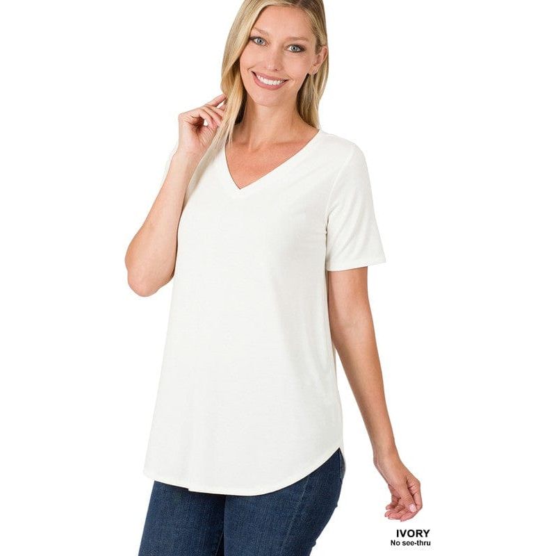 Short sleeve v-neck round hem top
