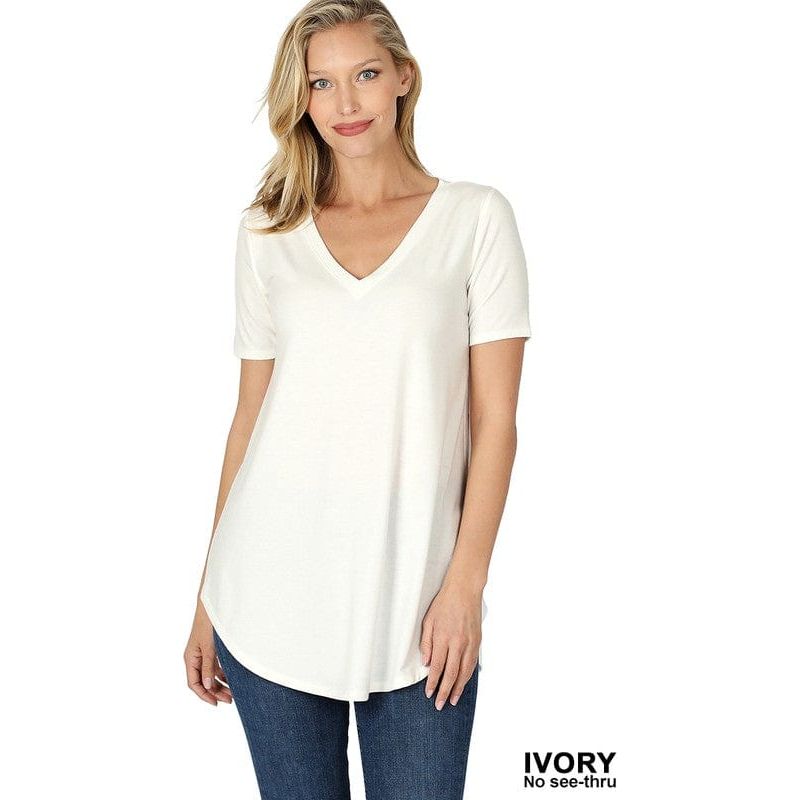 Short sleeve v-neck round hem t-shirt