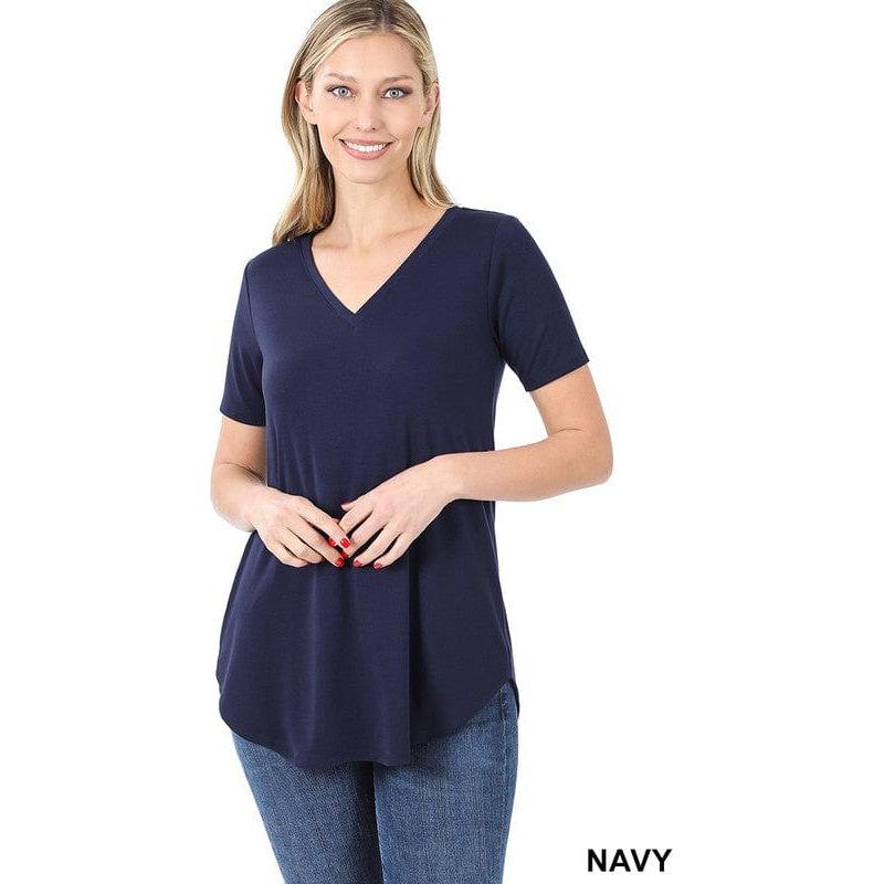 Short sleeve v-neck round hem t-shirt