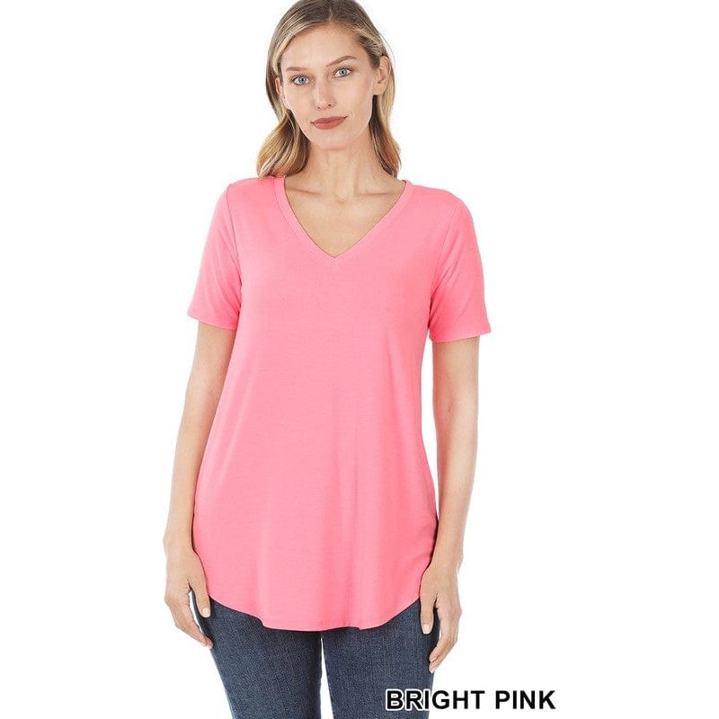 Short sleeve v-neck round hem t-shirt