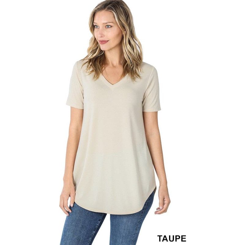 Short sleeve v-neck round hem t-shirt