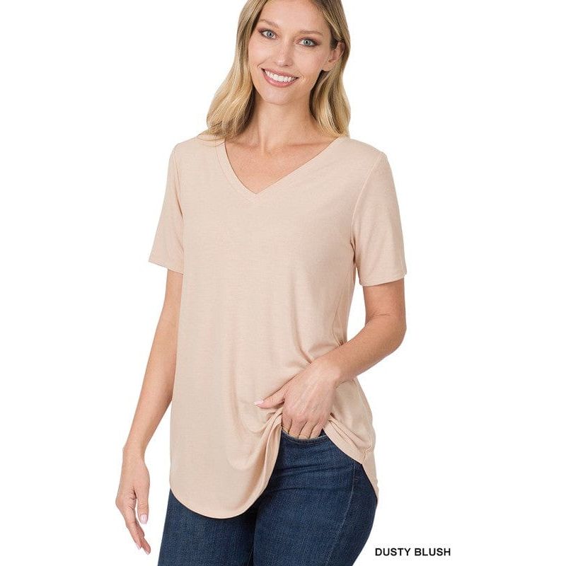 Short sleeve v-neck round hem top