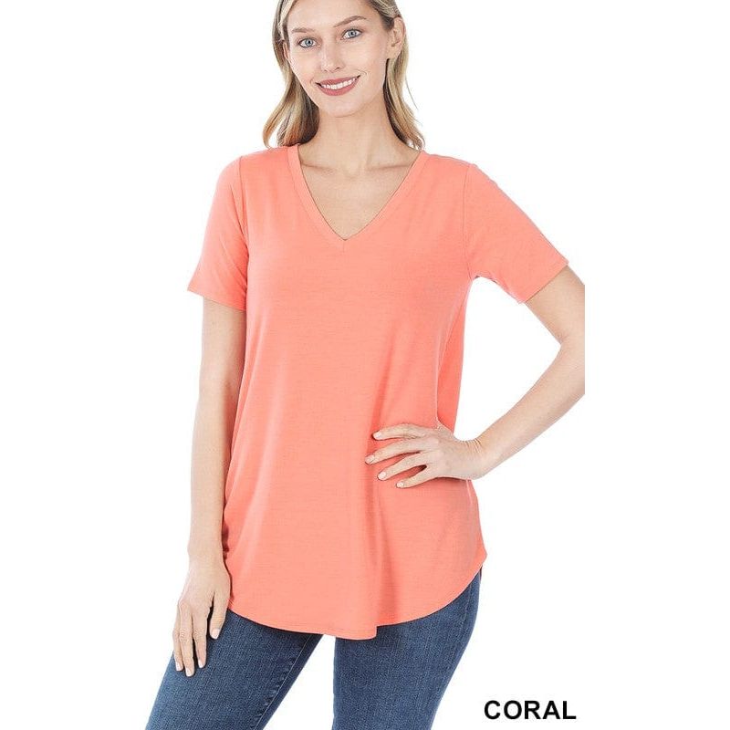 Short sleeve v-neck round hem t-shirt