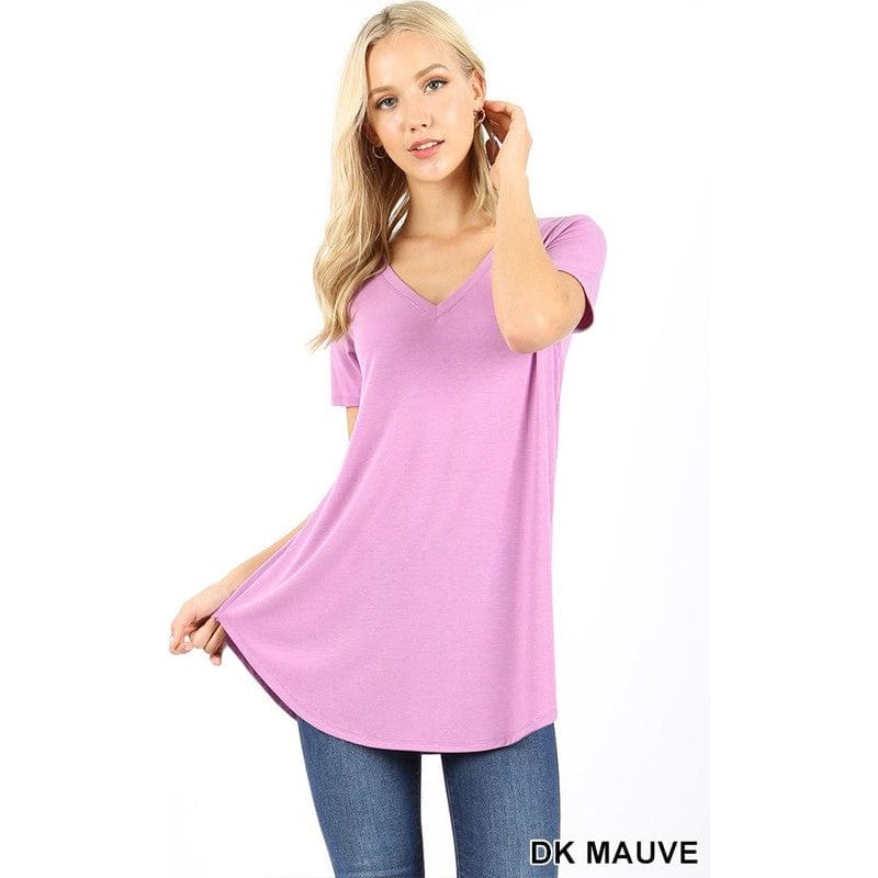 Short sleeve v-neck round hem t-shirt
