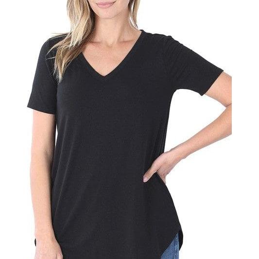Short sleeve v-neck round hem t-shirt