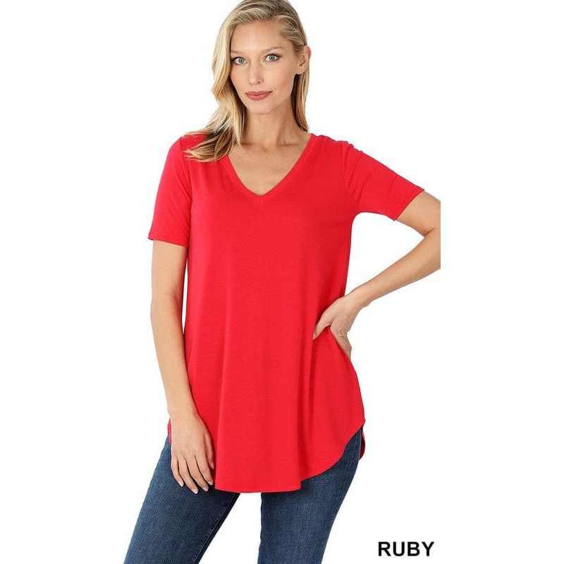 Short sleeve v-neck round hem t-shirt