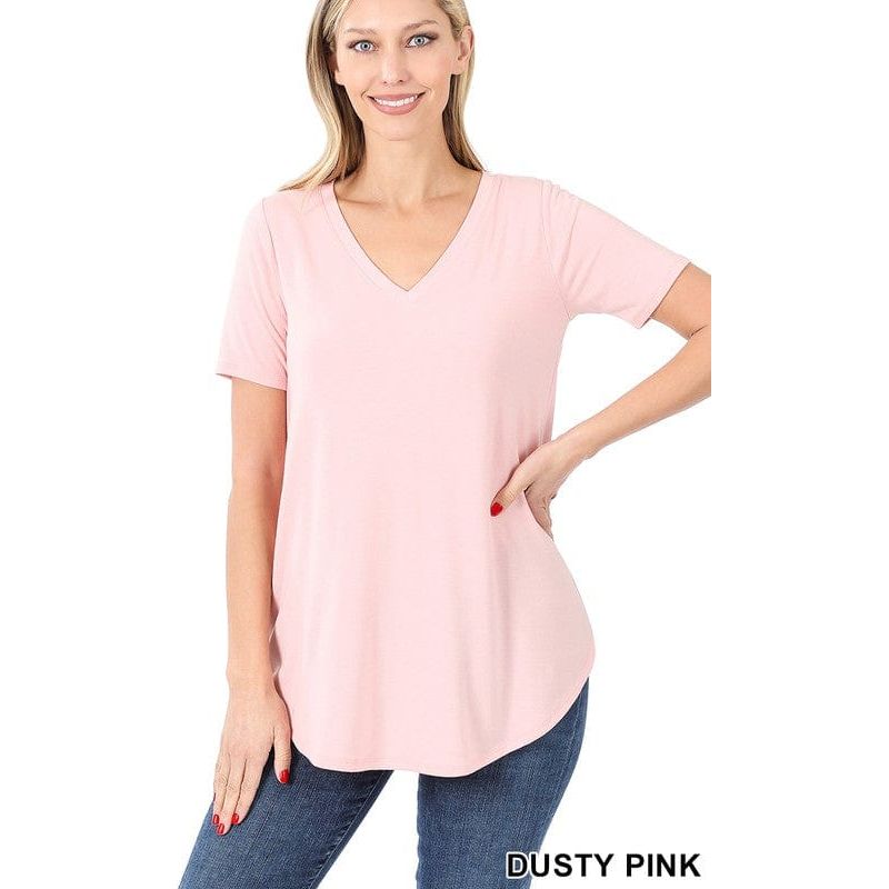 Short sleeve v-neck round hem t-shirt