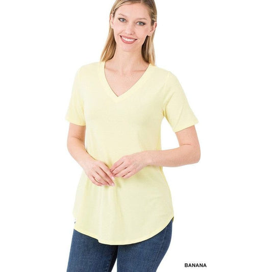 Short sleeve v-neck round hem top