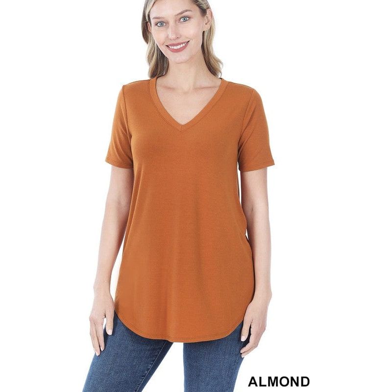 Short sleeve v-neck round hem t-shirt