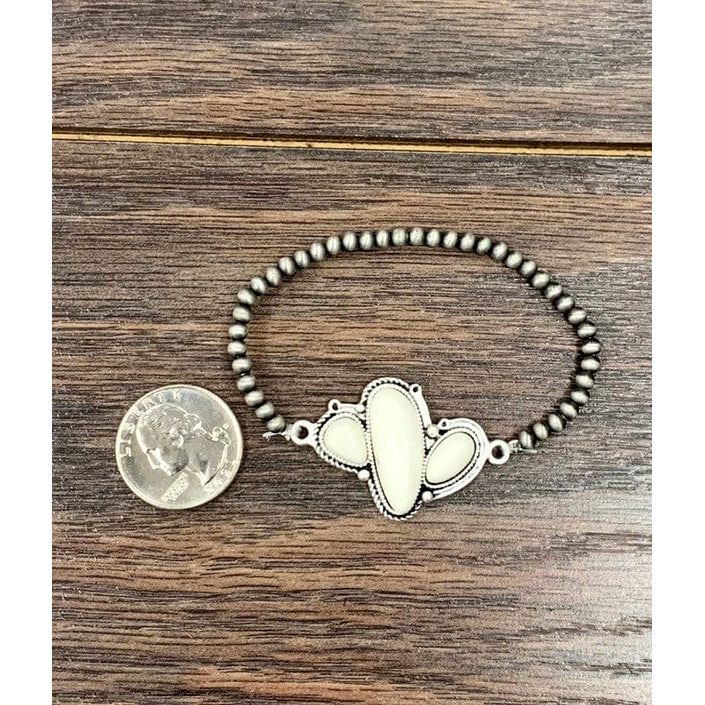 Tiny 4mm navajo pearl, cactus natural white turquoise stretch bracelet