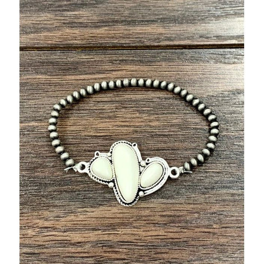 Tiny 4mm navajo pearl, cactus natural white turquoise stretch bracelet