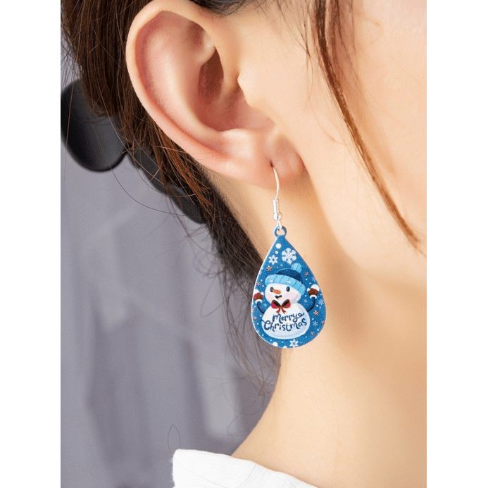 Snowman metal tear drop earrings