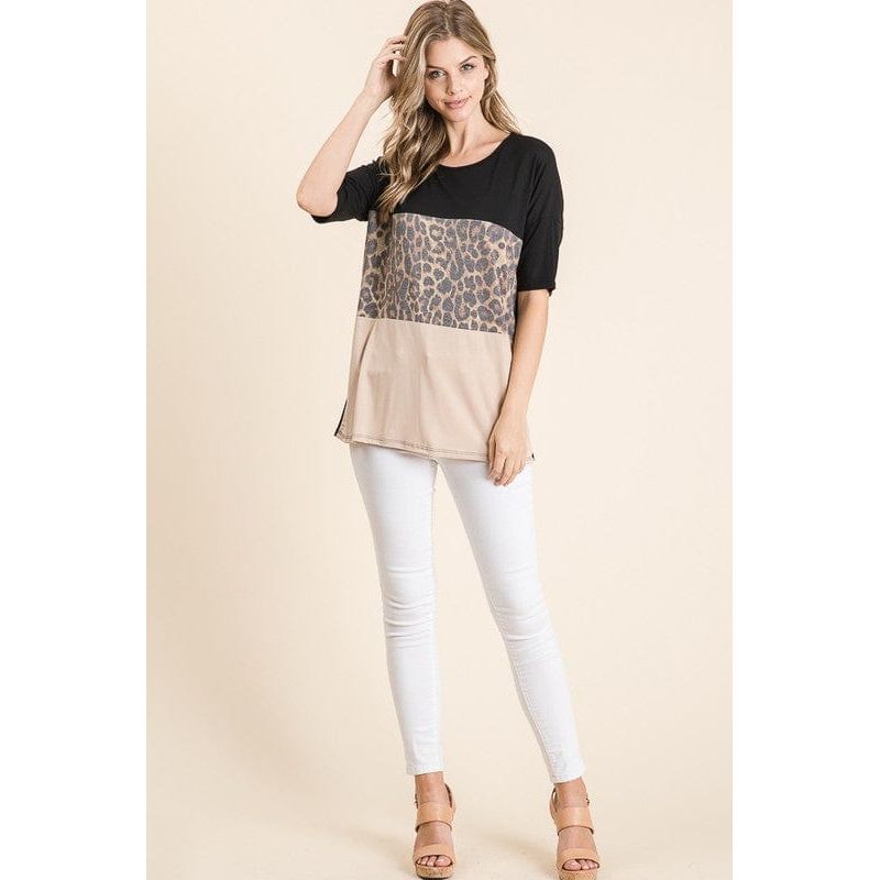 Animal print color block top