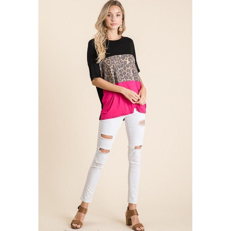 Animal print color block top