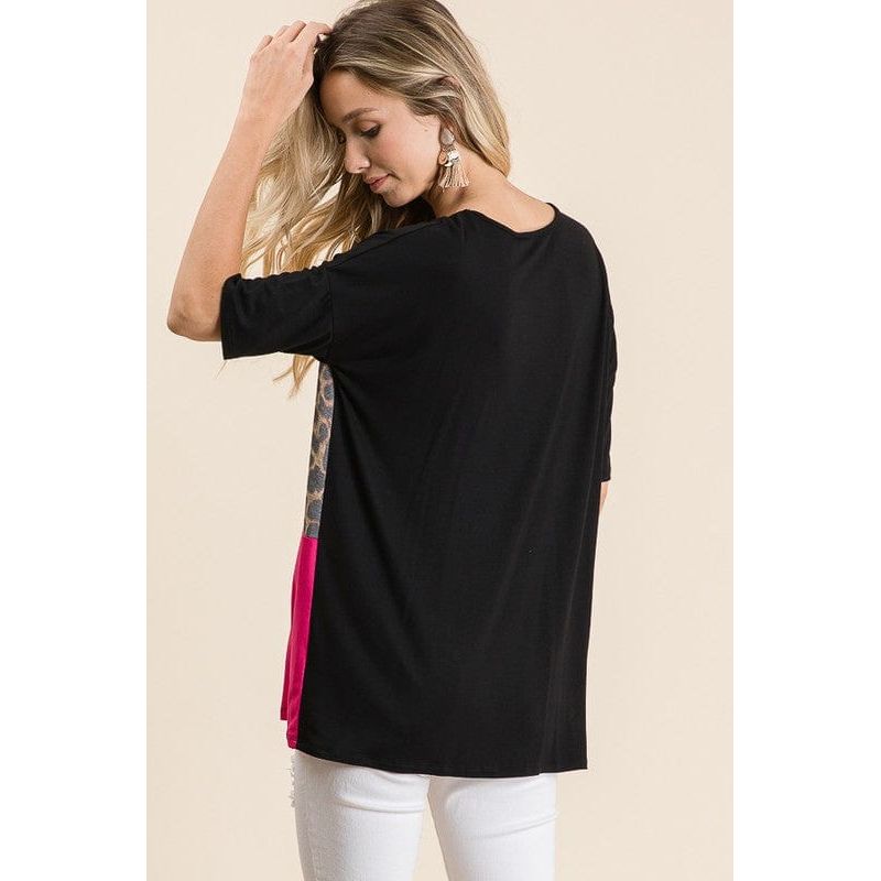 Animal print color block top