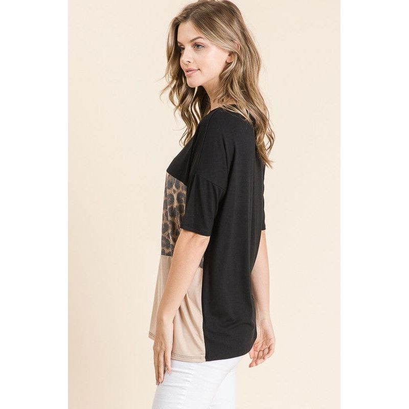 Animal print color block top