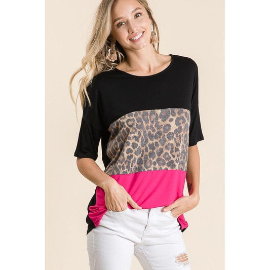 Animal print color block top