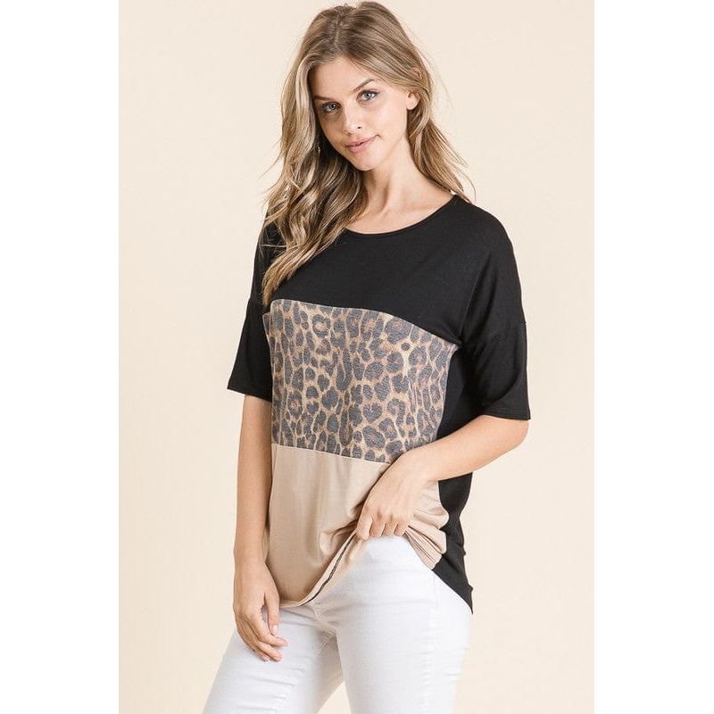 Animal print color block top