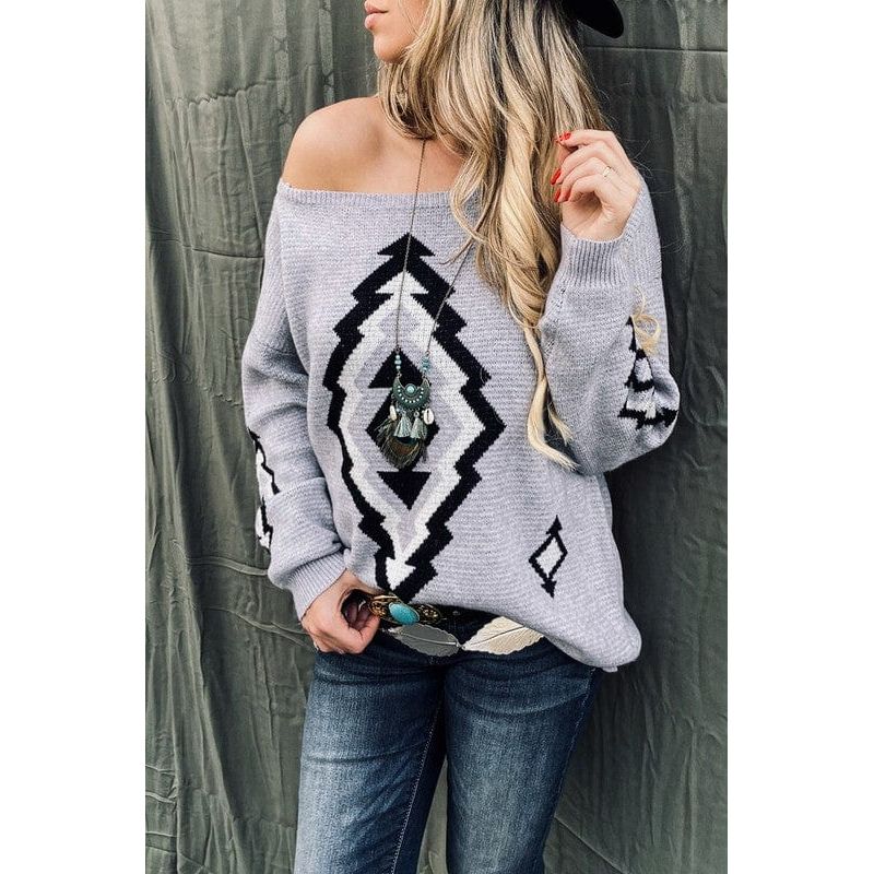 Aztec Printed Pullover Sweater